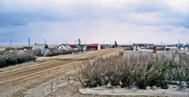 View over the town and dirt road